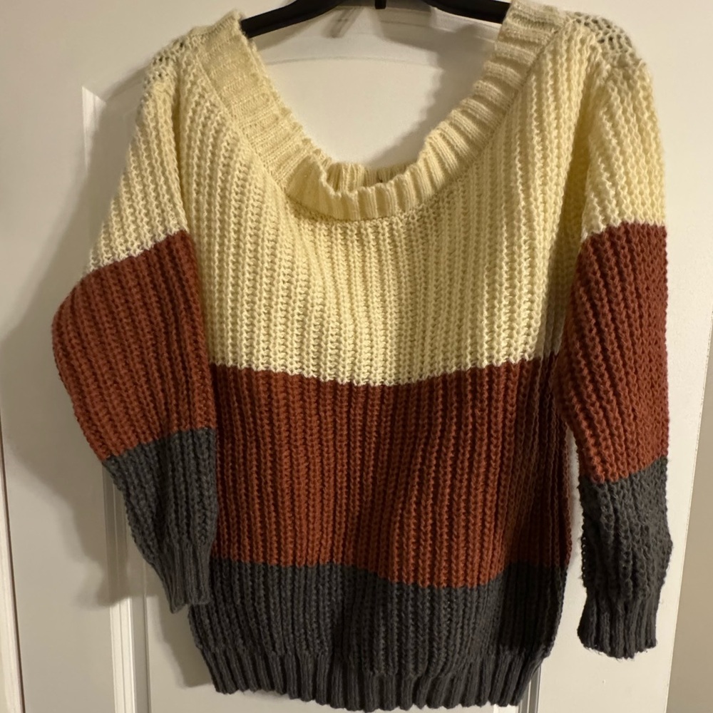 Colorblock Knit Sweater - Cream, Brown, and Gray- Never Worn